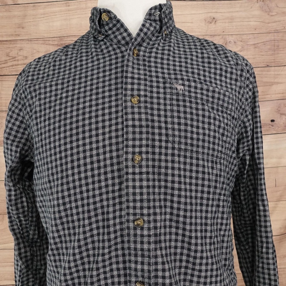 Abercrombie & Fitch Shirt Mens M Black Check Long Sleeve Button-Up Muscle Fit